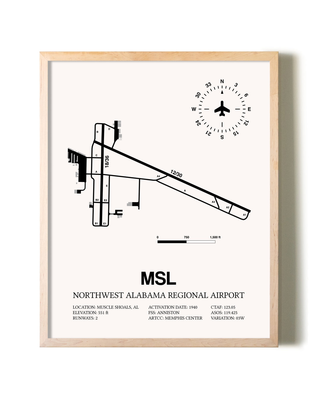 Northwest Alabama Regional Airport framed wall art in white frame