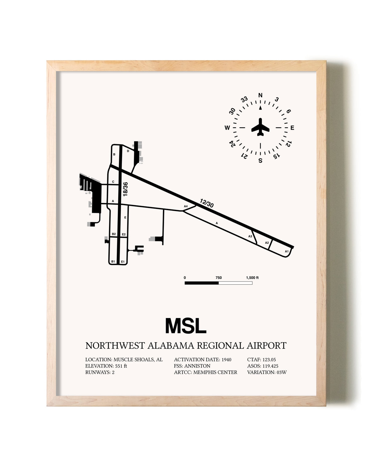 Northwest Alabama Regional Airport framed wall art in white frame