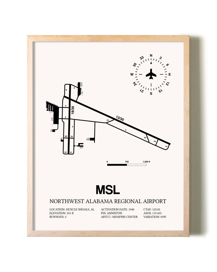 Northwest Alabama Regional Airport framed wall art in white frame