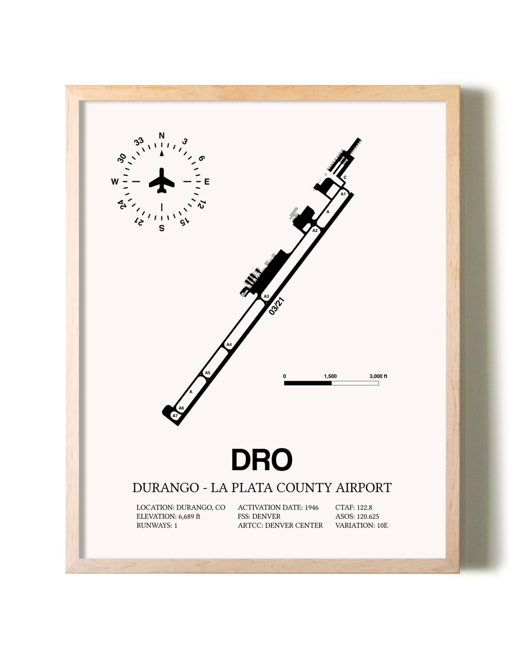 Durango-La Plata County Airport framed wall art in white frame