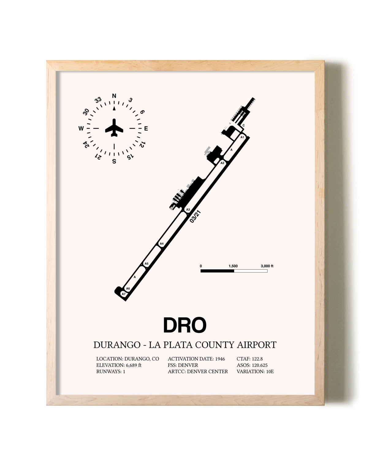 Durango-La Plata County Airport framed wall art in white frame