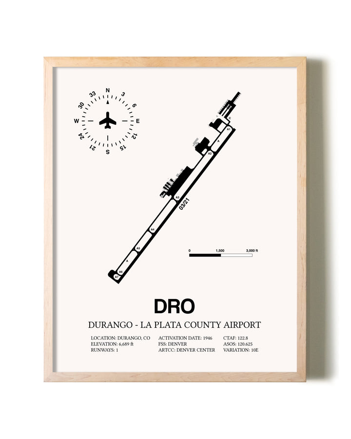 Durango-La Plata County Airport framed wall art in white frame