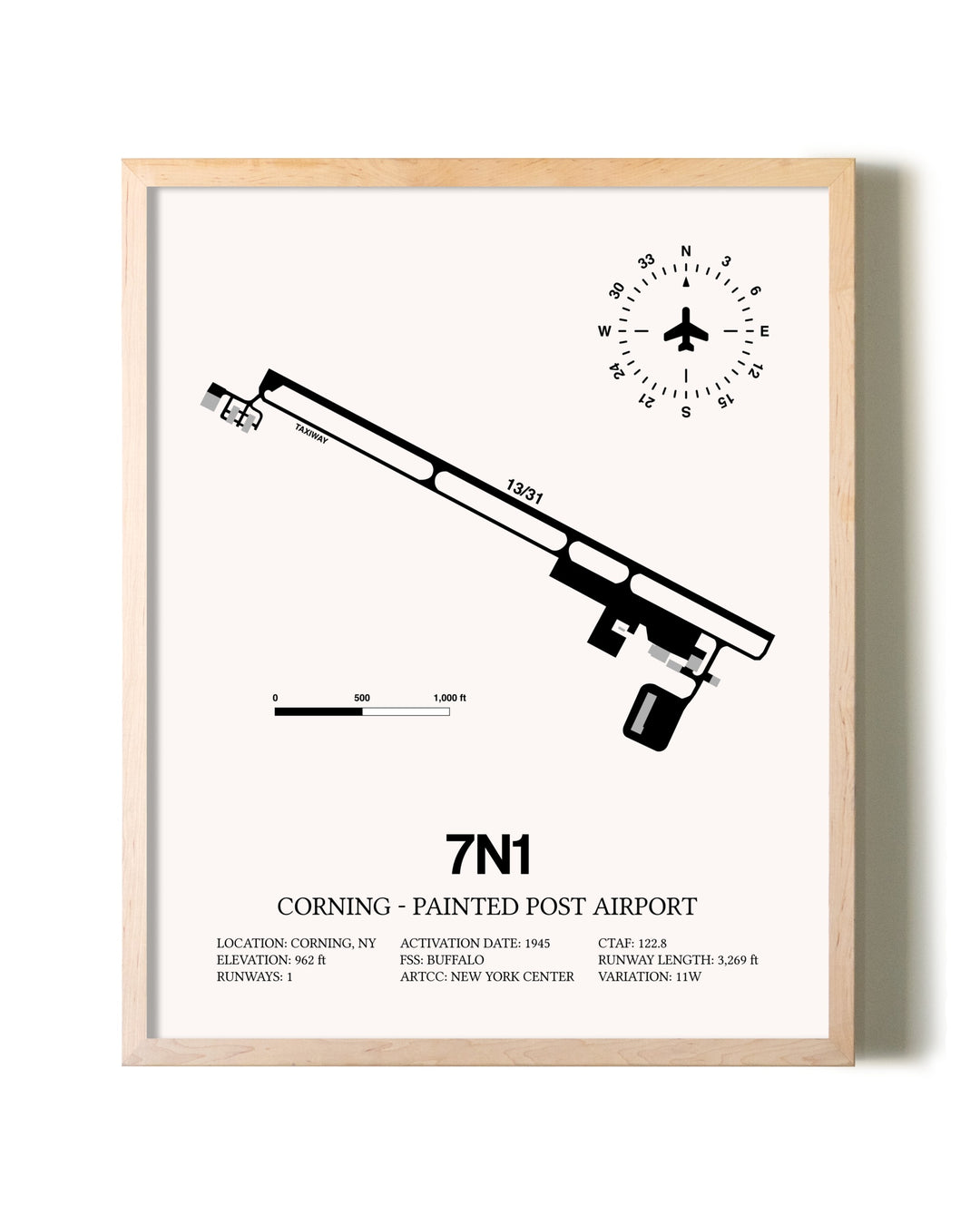 Corning - Painted Post Airport framed wall art in white frame