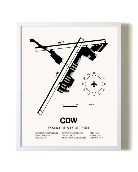 Essex County Airport airport map poster in oak frame