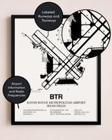 Framed Baton Rouge Metropolitan Airport (Ryan Field) layout wall art poster