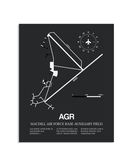 Gray Framed MacDill Air Force Base Auxiliary Field layout wall art poster
