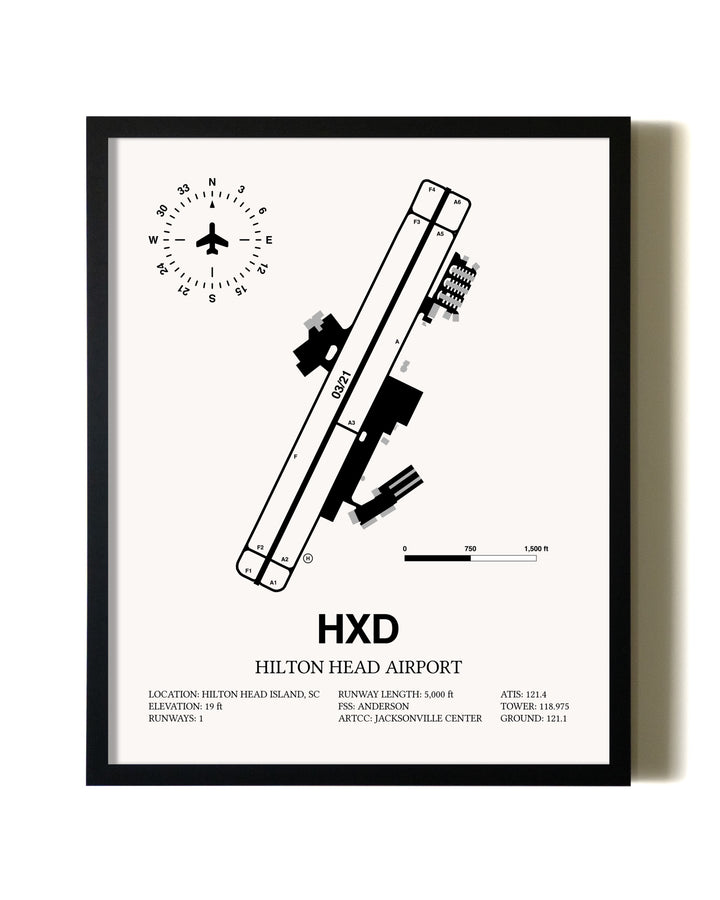 Framed Hilton Head Airport wall art poster in black frame