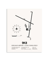 Gray Kingman Airport / Clyde Cessna Field framed poster displayed in an airplane hangar