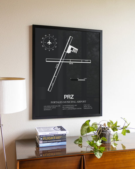 Gray Framed Portales Municipal Airport wall art poster in black frame