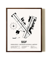 Springfield-Branson National Airport aviation print in walnut frame