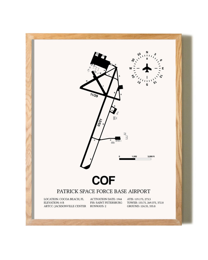 Patrick Space Force Base Airport framed print in natural wood frame