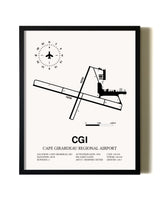 Framed Cape Girardeau Regional Airport wall art poster in black frame
