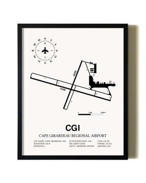 Framed Cape Girardeau Regional Airport wall art poster in black frame