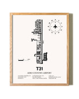 Aero Country Airport framed print in natural wood frame