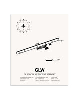 Gray Glasgow Municipal Airport framed poster displayed in an airplane hangar