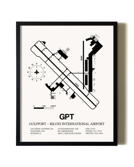 Framed Gulfport-Biloxi International Airport wall art poster in black frame