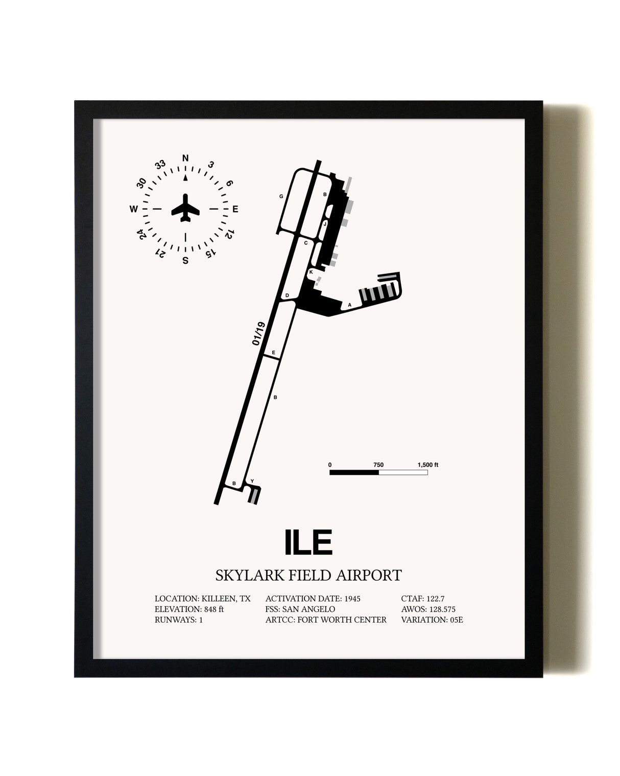 Framed Skylark Field Airport wall art poster in black frame