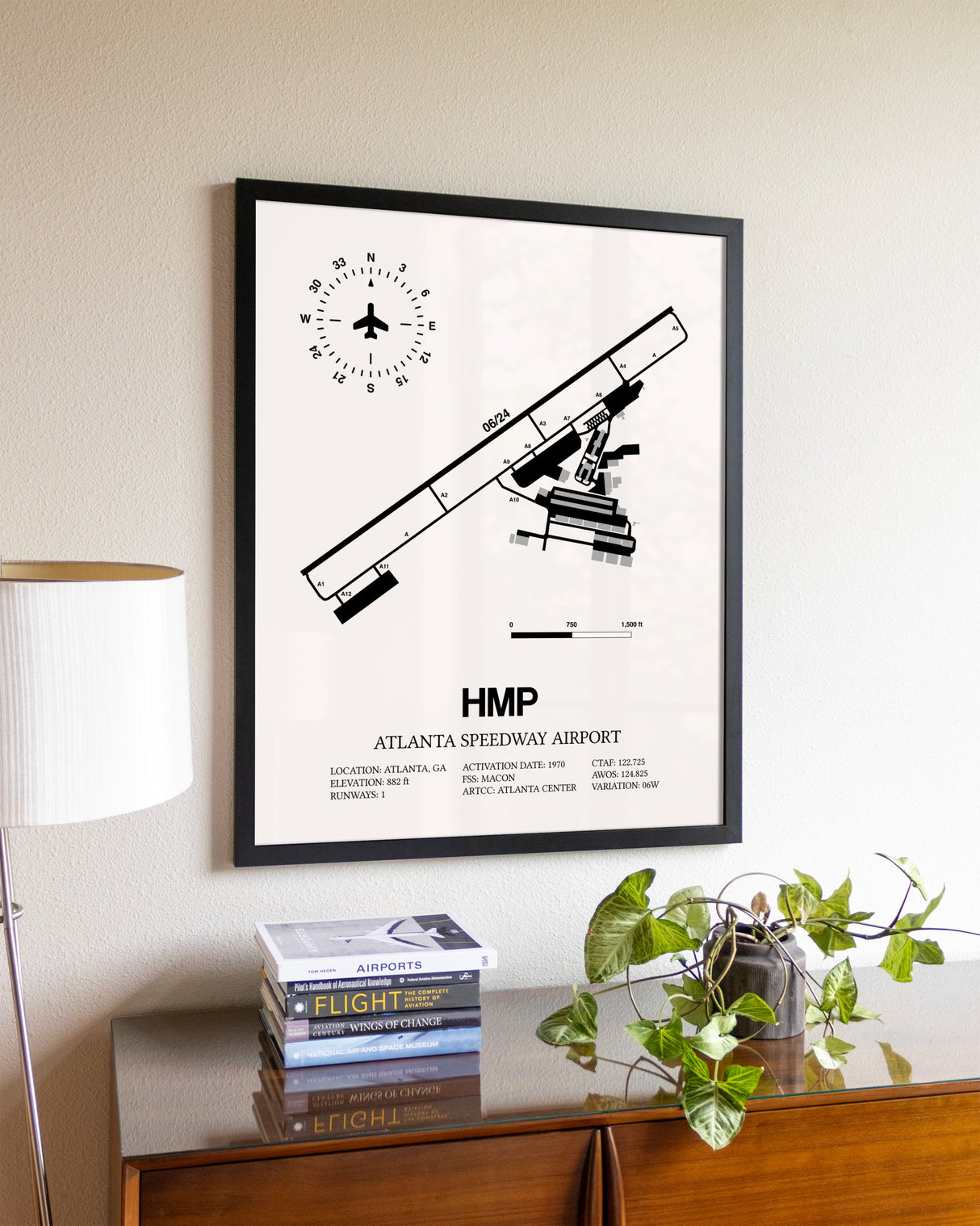 Atlanta Speedway Airport aviation wall décor in black wood frame