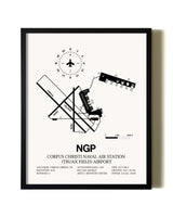 Framed Corpus Christi Naval Air Station (Truax Field) Airport wall art poster in black frame