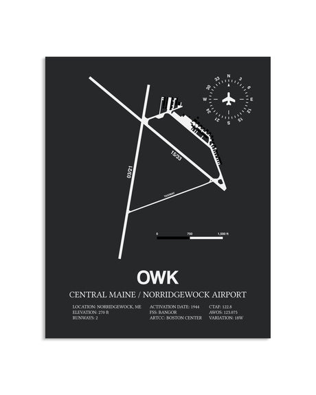 Gray Framed Central Maine / Norridgewock Airport layout wall art poster