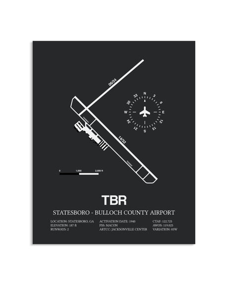 Gray Framed Statesboro-Bulloch County Airport layout wall art poster
