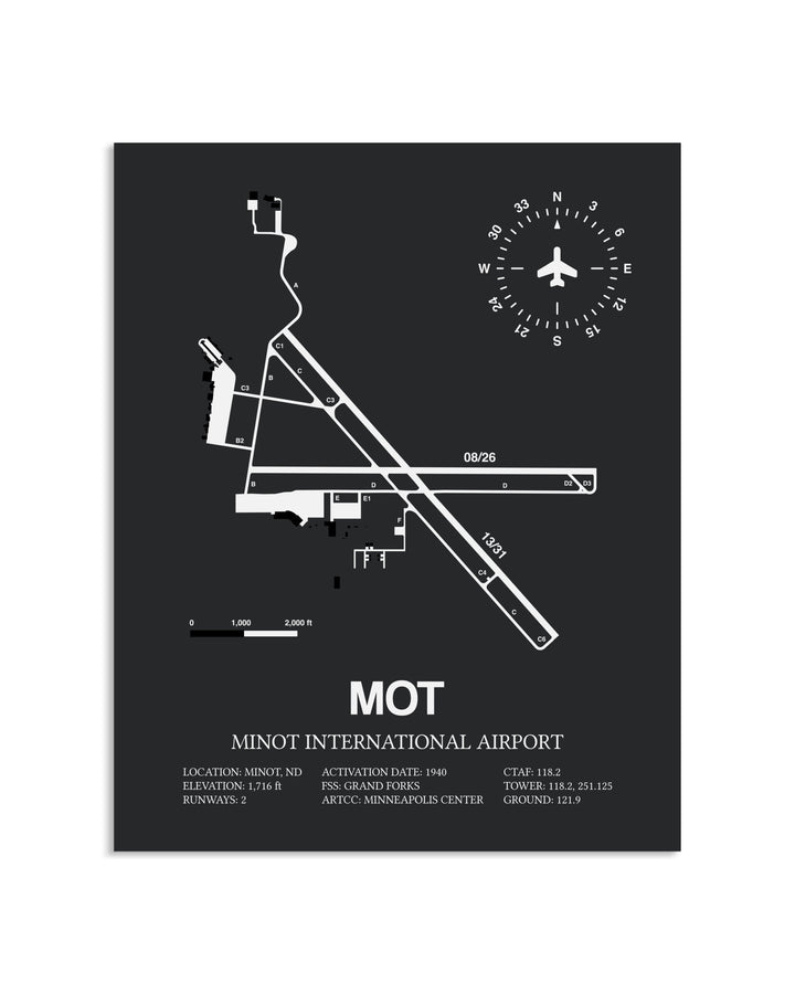 Gray Framed Minot International Airport layout wall art poster