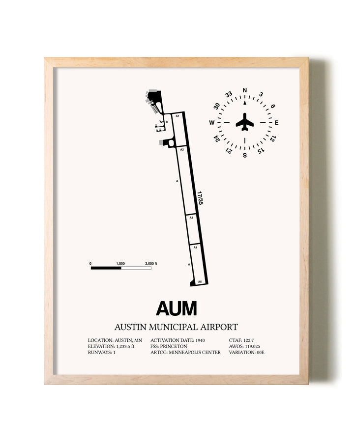 Austin Municipal Airport framed wall art in white frame