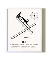 Allentown Queen City Municipal Airport airport map poster in oak frame