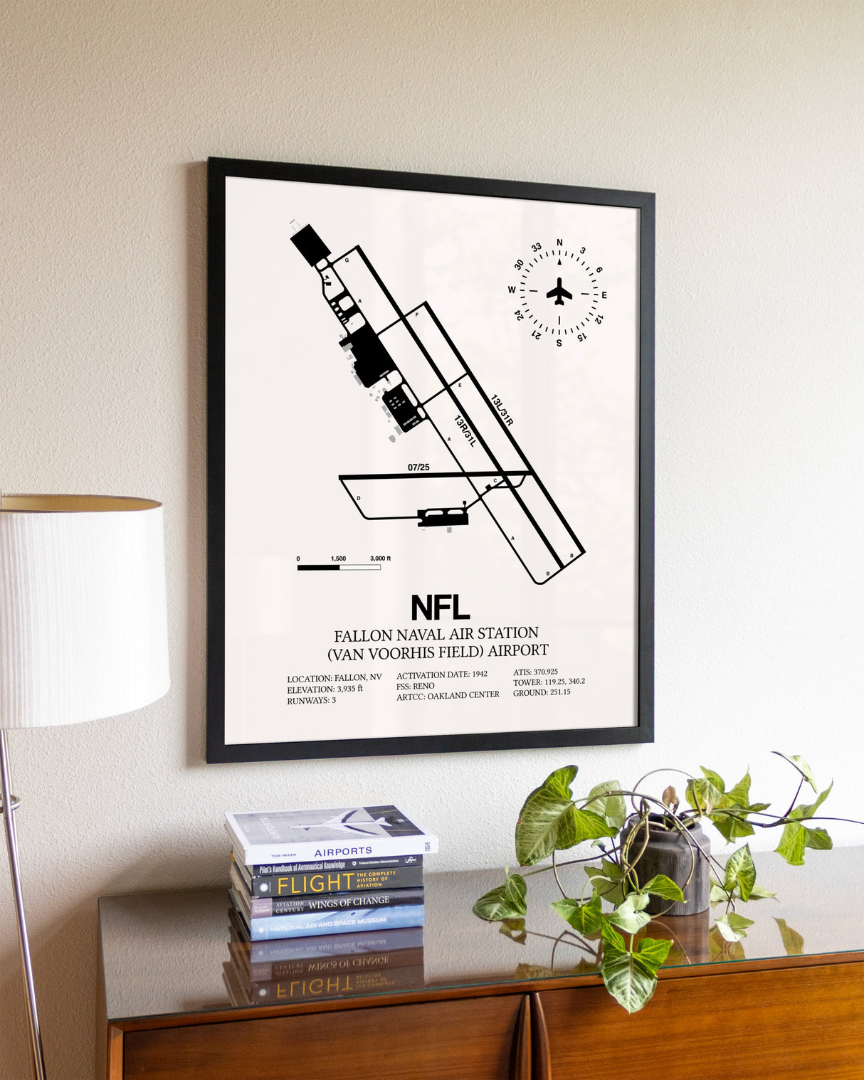 Fallon Naval Air Station (Van Voorhis Field) Airport aviation wall décor in black wood frame