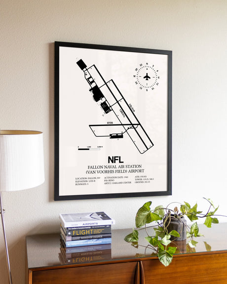 Fallon Naval Air Station (Van Voorhis Field) Airport aviation wall décor in black wood frame