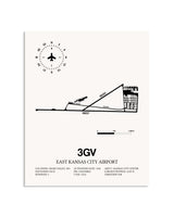 Gray East Kansas City Airport framed poster displayed in an airplane hangar