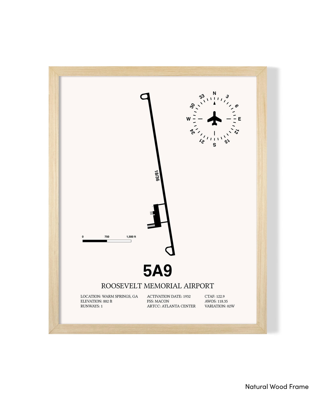 Detailed Airport Map of Roosevelt Memorial Airport (5A9) in White with a Natural Frame