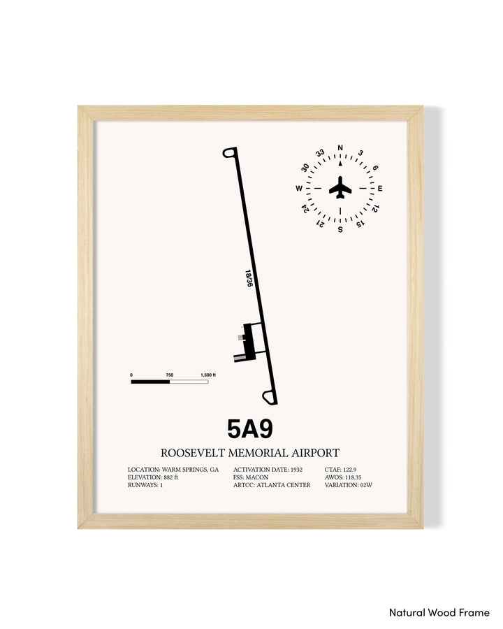 Detailed Airport Map of Roosevelt Memorial Airport (5A9) in White with a Natural Frame