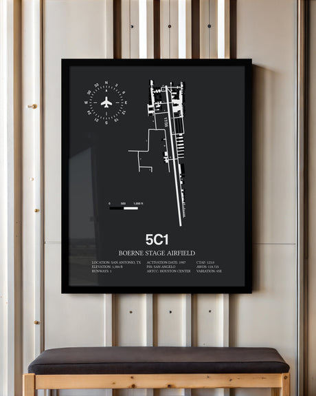 Framed Detailed Airport Map of Boerne Stage Field (5C1) in Gray with a Black Frame