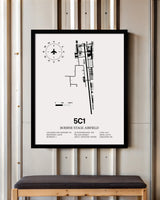 Framed Detailed Airport Map of Boerne Stage Field (5C1) in White with a Black Frame