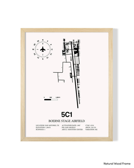 Detailed Airport Map of Boerne Stage Field (5C1) in White with a Natural Frame
