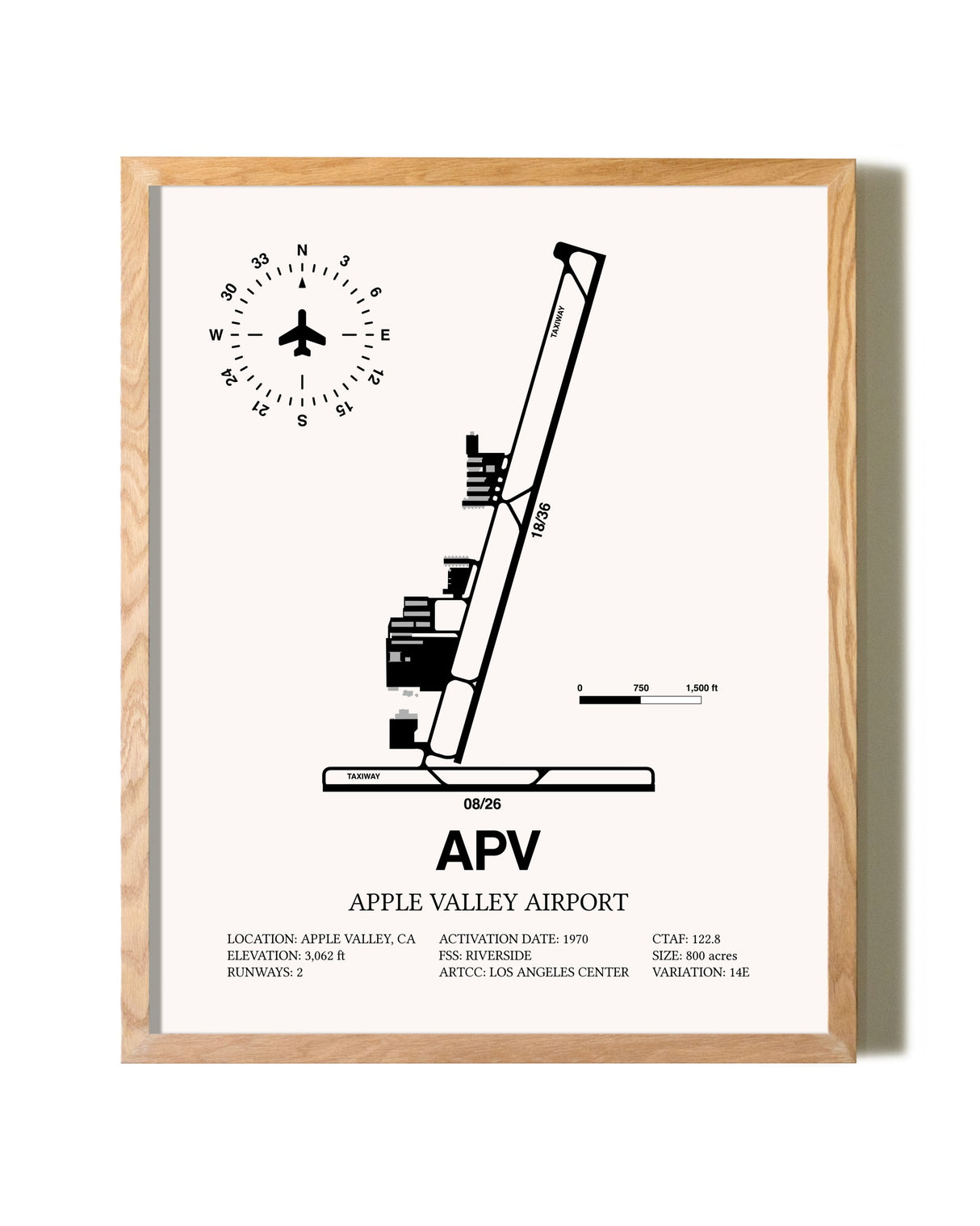 Apple Valley Airport framed print in natural wood frame