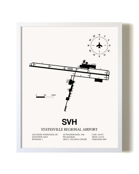 Statesville Regional Airport airport map poster in oak frame