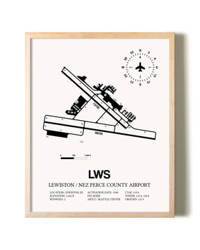 Lewiston / Nez Perce County Airport framed wall art in white frame