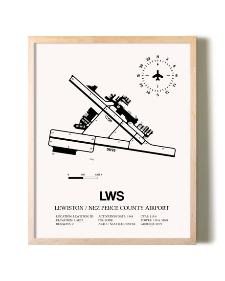 Lewiston / Nez Perce County Airport framed wall art in white frame