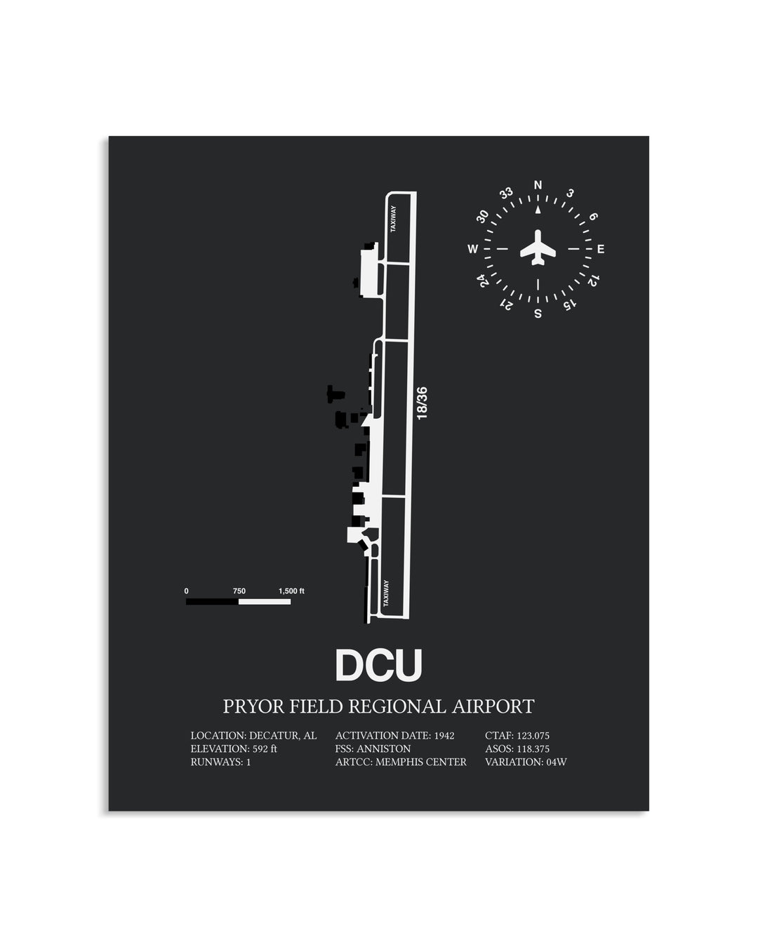 Gray Framed Pryor Field Regional Airport layout wall art poster