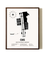 Benton Field Airport aviation print in walnut frame