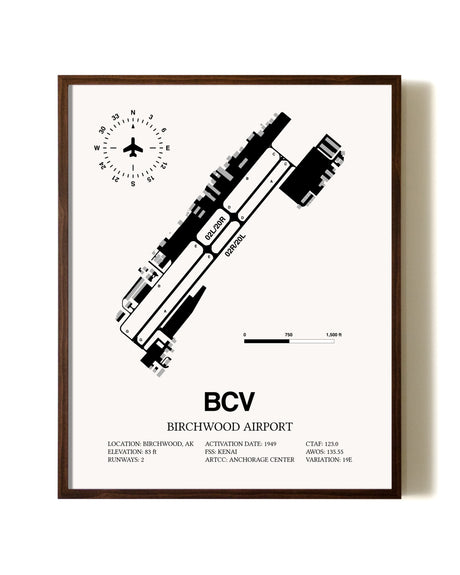 Birchwood Airport aviation print in walnut frame