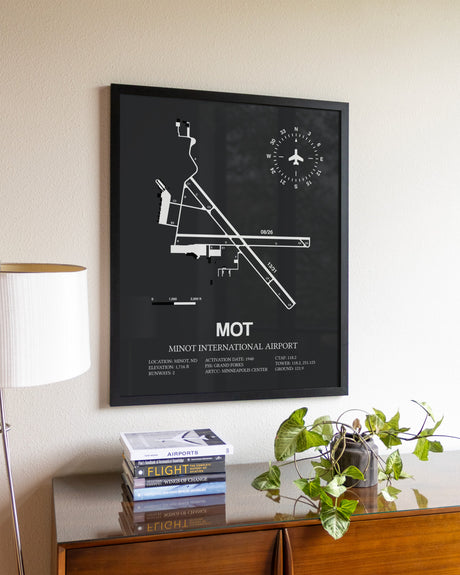 Gray Framed Minot International Airport wall art poster in black frame