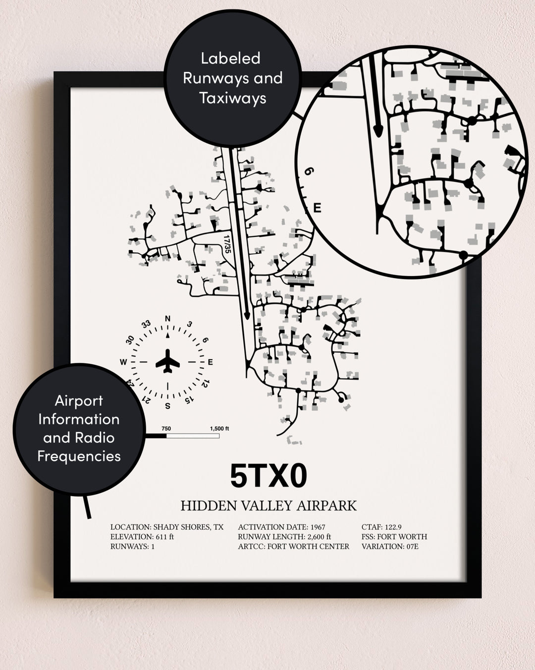 Framed Hidden Valley Airpark layout wall art poster