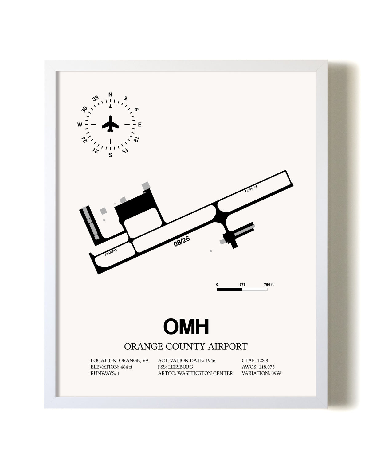 Orange County Airport airport map poster in oak frame