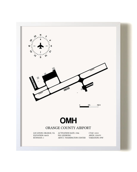 Orange County Airport airport map poster in oak frame