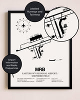 Framed Eastern WV Regional Airport / Shepherd Field layout wall art poster