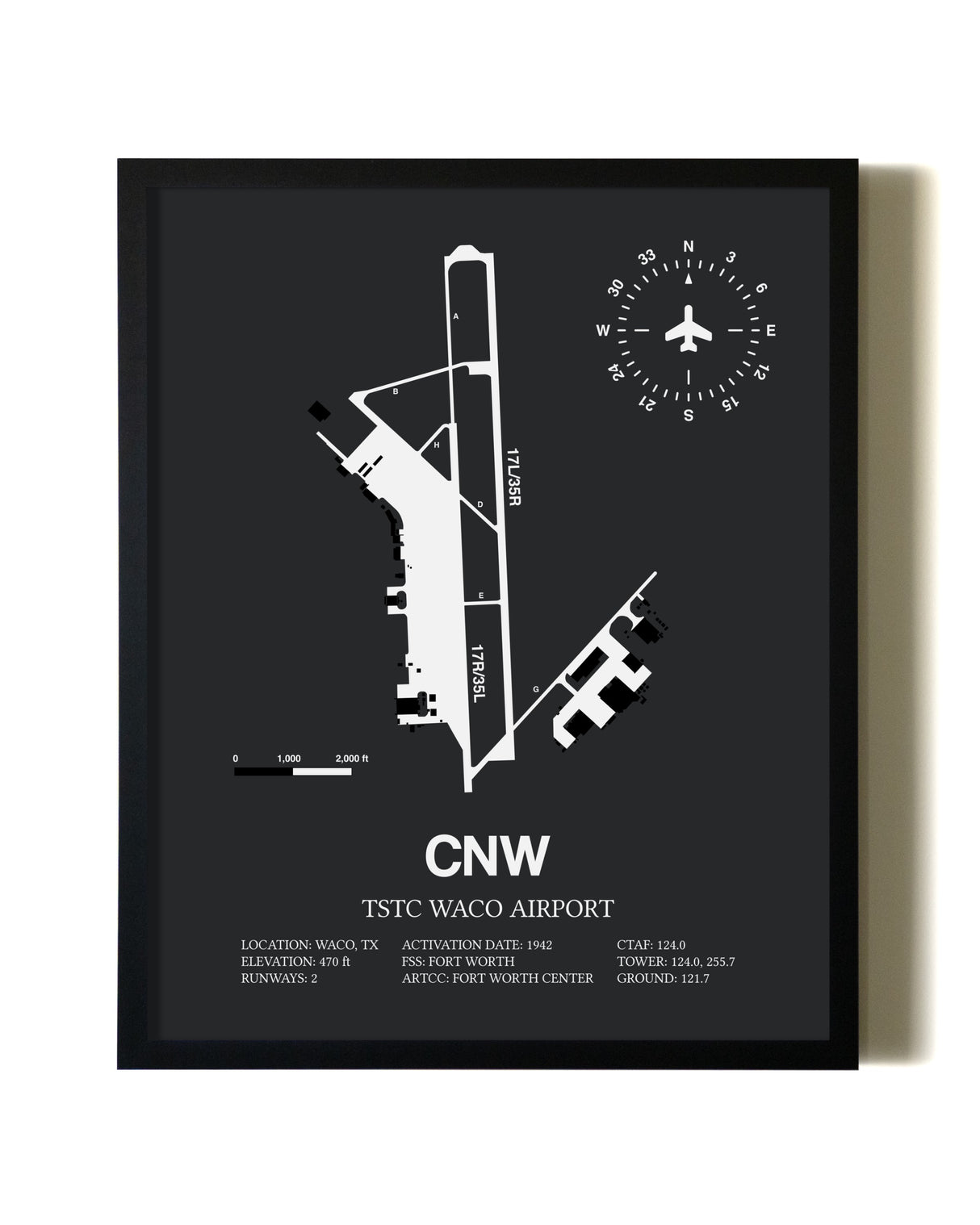 Unframed TSTC Waco Airport map print poster