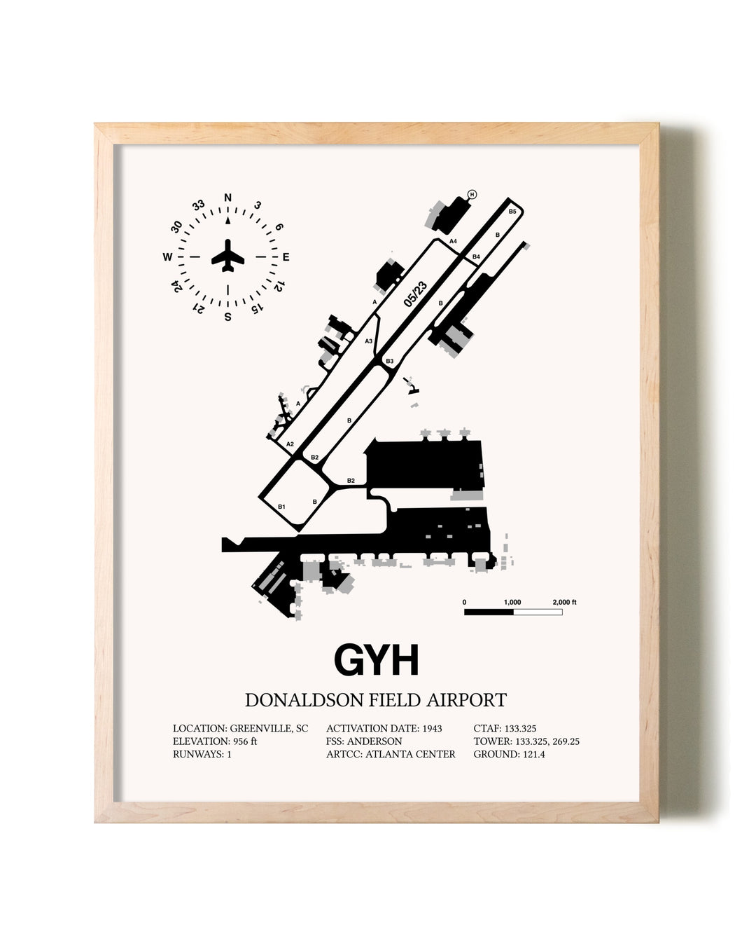 Donaldson Field Airport framed wall art in white frame